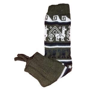 Alpaca Wool Military Green Leg Warmer Peru Llama Design 19 Inches Long New